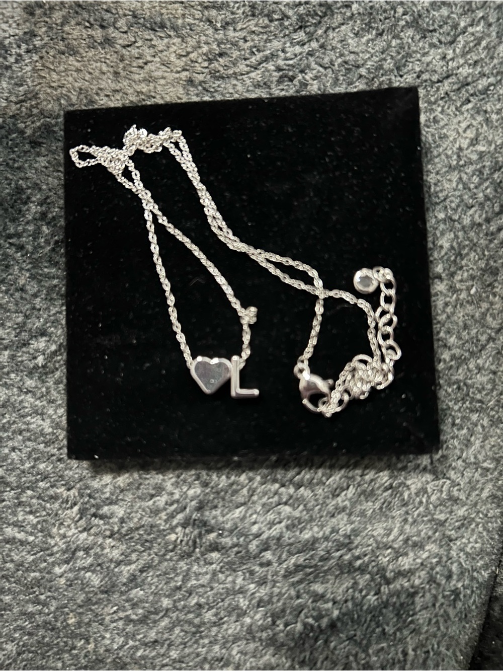 Sterling Silver Heart & 'L' Pendant Necklace - Silver